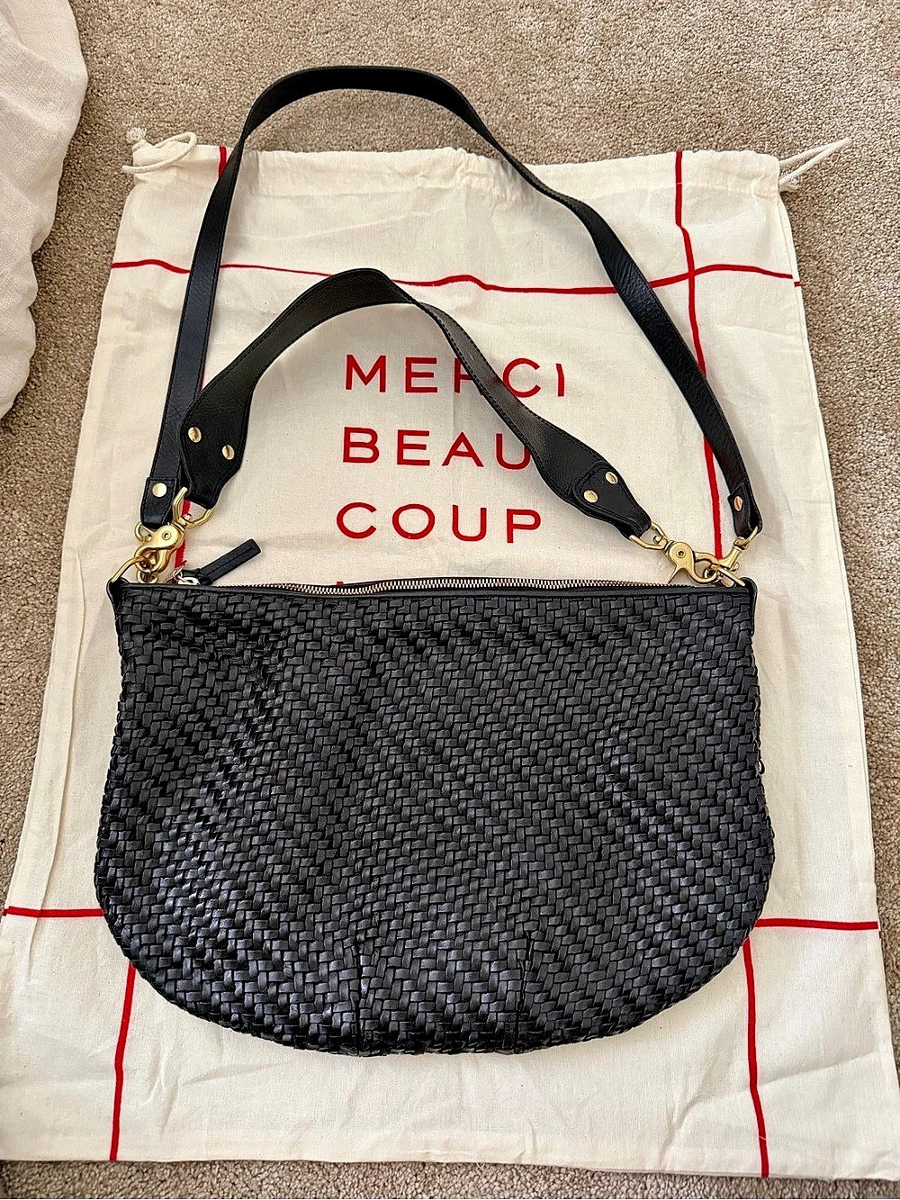 Clare V. Moyen Messenger. Woven Shoulder Bag Black